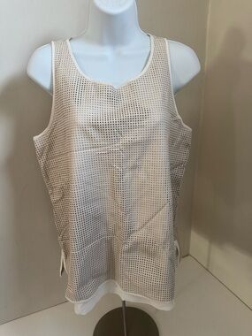 Ann Taylor Cream Perforated Layered Tank Top